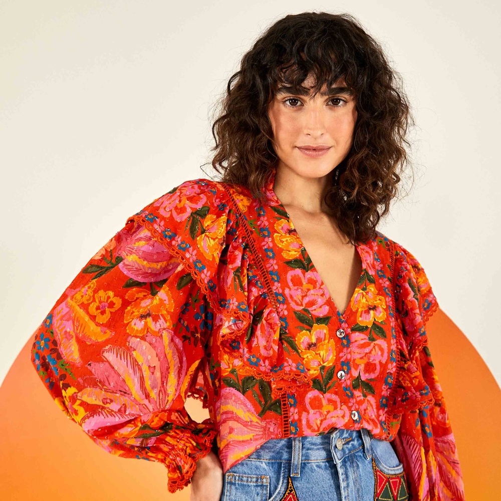 FARM RIO - Red Bananas Blouse - Size L